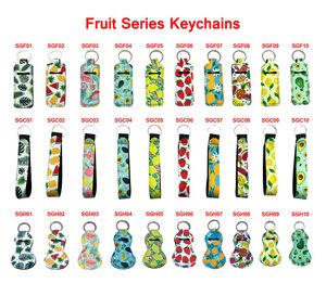 God 3pcs / set Fruit Series Neopren Gourd Chapstick Holder Wristlet Lanyard Keychain Set Lipstick Cover Hand Wrist Strap Nyckelringar