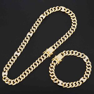 Hip Hop Iced Out Paved Rhinestones Cuban Necklace Men 12MM Miami Curb Cuban Chain CZ Bling Rapper Necklaces Jewelry Wholesale X0509
