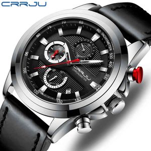 Luxury Business Mäns Klockor Crrju Watch Vattentät Datum Analog Quartz Male Läderband Armbandsur Relogio Masculino 210517