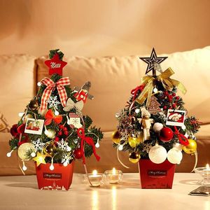 Dekoracje świąteczne Drzewo z oświetleniem Drzewo Mini Tabletop Drzewo stołu LED Ceramiczne Drzewo Pot DIY Akcesoria wewnętrzne Ornament Dekoracja