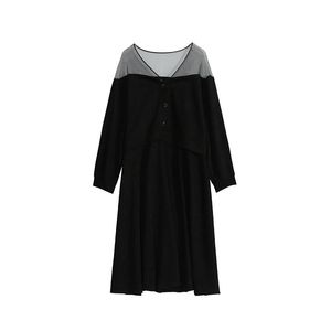 Casual Dresses Korean Style Office Slim Full Sleeve V-Neck Black Plus Size XL-4XL Women 2021 Spring Top Selling Lady