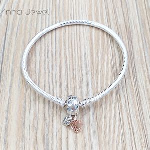 1pcs Drop Shipping jewelry 925 sterling Silver Bracelets Women Leaves Snake Chain Charm Beads sets for pandora with logo ale Bangle Children birthday Gift 588333CZ