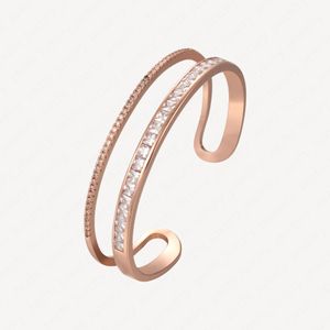 18K Rose Guldpläterad Manschett Armband Bangle Inlägg Diamant Armband Kvinnor Män Kärlek Charm Bangles Alla hjärtans dag Presentbyxor med smycken påsar Partihandel