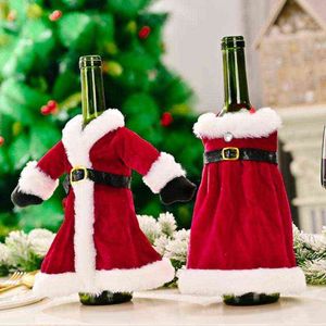 Boże Narodzenie dekoracji butelki pokrywa kreatywna spódnica sukienka wina zestaw czerwony domowy jadalnia stołowy wystrój