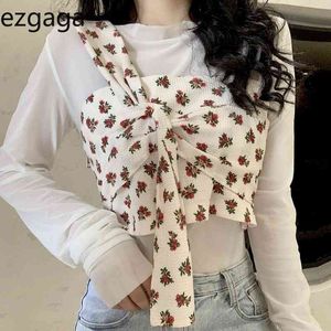 Ezgaga Two Piece Set Women Irregular Crop Tank Tops Outwear Korean Fashion Inside T Shirts Sexy Floral Printed Camis Casual 210430