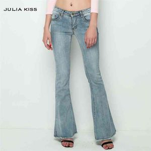 Vintage Low Waist Elastic Flare Jean Retro Style Bell Bottom Skinny Female Dark Blue Wide Leg Denim Pants 210629