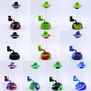 Cachimbos de água UFO de 8,9 polegadas Bongo de vidro com tigela de vidro Queimador de óleo Cachimbo de tabaco Bongo de narguilé resistente ao calor Tubo de mangueira de água de silicone