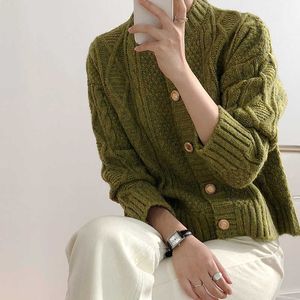 Metal Buckle Knitted Cardigan Women's Autumn Winter Korean-Style Graceful Sweater Jacket SS25 210607