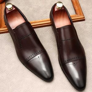 Dress Shoes Mens Fashion Casual Men Genuine Leather Pointed Toe Slip On Formal Wedding Business Shoe Black Oxford Lofers