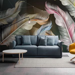 Custom Mural Wallpaper Nordic Light Luxury 3D Feather Geometric Fresco Living Room TV Sofa Bedroom Wall Painting Papel De Parede