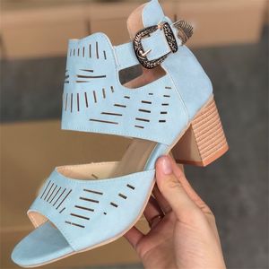 Women Sandals Peep-toe Leather Shoes Sexy Hollow out High Heels Platform Shoe Summer Rhinestones Crystals Sandal with Metal Buckle Size 35-43 05