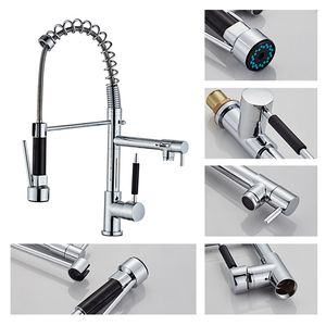 High pressure double spring kitchen faucet pull-out cold and hot sink vegetable washing basin telescopic shower faucets