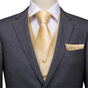 Mens Västar Hi-Tie Silk Champagne Vest Set för män Guld Smart Casual Suit Yellow Waistcoat Wedding Business Formal Jacket