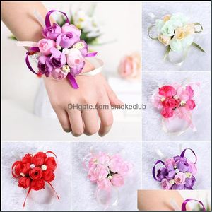 Kransar Festivt Party Supplies Hem Garden50PC / Set Bröllop Bridesmaid Sisters Wrist ReK Dekorativ Blomma Bridal Prom Hand simation flowe