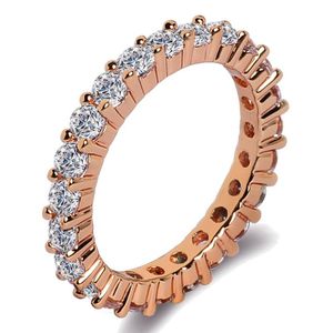 チョコントップの結婚指輪を売るシンプルなファッションジュエリー925スターリングシルバーローズゴールドフィル3mmラウンドカット5aジルコン永遠パーティー女性ブライダルリングセットギフト