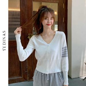 Yedinas Cardigan Sweaters Mulheres Autumn Knit Casual V-Decote Longa Manga Longa Jaqueta Elegante Malha Outwear Único Breasted 210527