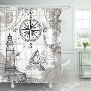 Shower Curtains Compass Nautical Vintage Map Of The World Curtain Bathroom Waterproof Bath Home Decor With Hooks Drop
