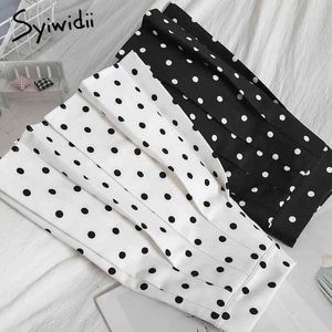 Syiwidii ​​Biały Polka Dot High Waist Mini Spódnica Kobiety Zipper A-Line Black Summer Odzież Koreański Moda Plisowane Biuro Lady 210417