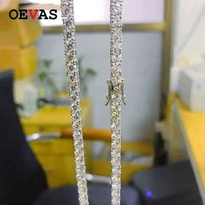 Oevas 100% 925 Sterling Silver Mousserande Full 3mm / 4mm Högknapp Diamant Tennis 45cm Kedja Halsband Fine Smycken Gift Whole