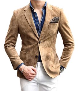 Solovedress mens kostym vit byxor suede blazer notch lapel suede wear coat formell jacka singel breasted bröllop brudgummen