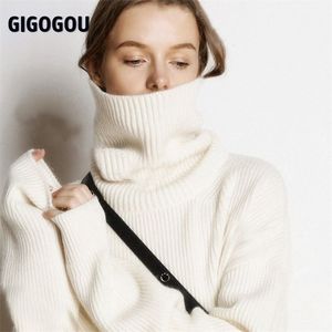 Gigogou cashmere tröja kvinnor Turtleneck pullovers Top Solid Koreanska Lady Jumper Stora Vinterull Sticka Jultröja 210805