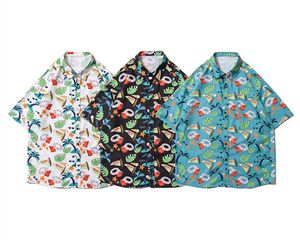 Män sommarskjorta trendiga mode Kort ärm toppar Hip Hop Street Style Lossa stor storlek Halva ärm Blus Autumn Casual Printed Shirts