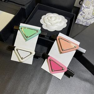 European and American triangle letters Clips & Barrettes collection ins wind leather bangs hair accessories 4 colors optional high quality fast delivery