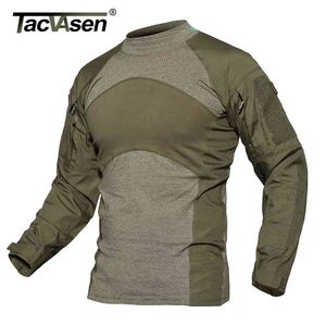 TACVASEN Men Summer Tactical T-shirt Army Combat Airsoft Tops Long Sleeve Military tshirt Paintball Hunt Camouflage Clothing 5XL 210726