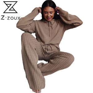 Kvinnor Passar Hooded Sweater Set Loose Casual Two Piece Top and Pants Fashion Ladies S Höst 210524