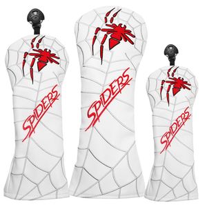 Copricapo da golf Spider in pelle PU bianca da 3 pezzi / set per coperture ibride FW in legno da fairway per driver