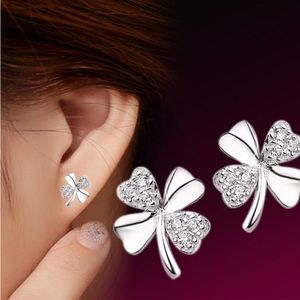 Sterling Silver Earring Brincos Pendientes Lucky Clover Stud Earrings for Women Gift Oorbellen S-E55