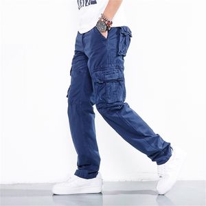 6 multi pocket cargo byxor män byxor casual höst bomull svart militär jeans taktisk för kläder 210715