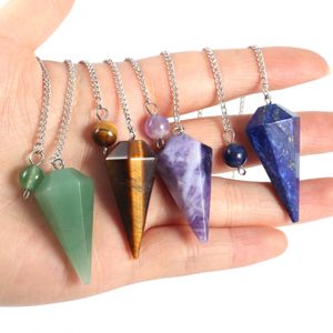 Stożek Reiki Healing Pendulum Radiestezja Kamienie Naturalne Wisiorki Amulet Kryształ Wahadełka Dla Mężczyzn Kobiet Pendulos Naszyjnik