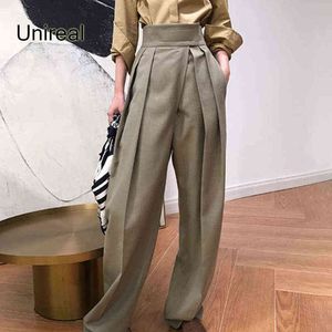 Unireal Autumn Fashion Women Wide Leg Pants High Waist Casual Trouser Streetwear Chic Vintage Loose Palazzo 211124