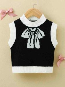 Gilet in maglione con bordi a contrasto con motivo a fiocco per bambini SHE