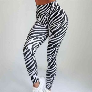 Ogilvy Mather Sexy Zebra Stripes Fitness Leggings Hög midja Kvinna Snabbtorkande Elasticitet Slim Byxor Träning 210925