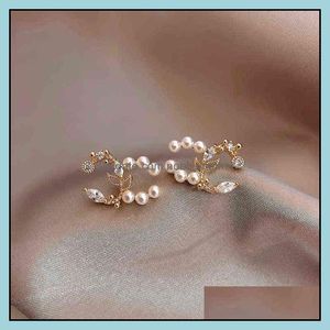 Charm Earrings Jewelry S925 Needle For Women Small Fragrance Petals Pearl Crystal Stud Fashion Wholesale Drop Delivery 2021 9Qgbi