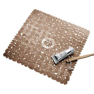 Modern Style Pvc Cobblestone Square Pebble Bathroom Non-Slip Mat Stone Bathroom Mat Bathroom Shower Room Bath Mat Drainage Hole 210724