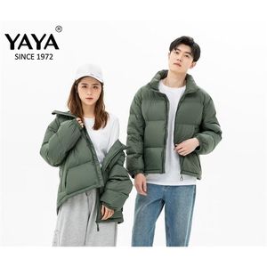 YAYA Winter Men's 90% White Duck Down Jacket Hooded Couples Style Thick Puffy Coat Windbreak Business Casual Warm Outwear 211110