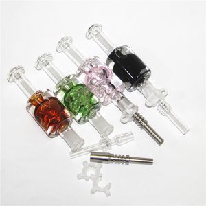 Hookah 14mm Skull Glass Nectar Bong Cooling Oil Liquid Glycerin inuti med kvartzstainfritt stålspets och plastklipp Dab Rig Hookah