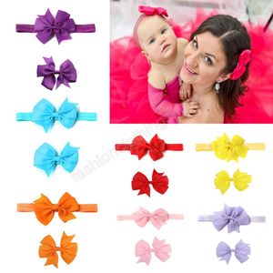 20 kolorów Handmade Tkaniny Bowknot Headband i Zestaw Klipsów Do Włosów Niemowlę Grosgrain Wstążka Łęk Elastyczny Hairband Dzieci Nakrycia głowy