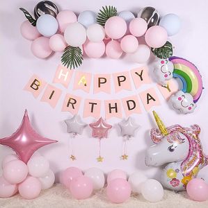 Renkli Doğum Günü Partisi Malzemeleri Pastel Yıldızlı Gökyüzü Roket Alüminyum Film Balon Düğün Gökkuşağı Balonlar Backdrop Dekorasyon