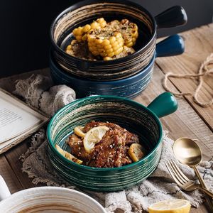 Yemek Setleri Nordic Kolu ile Bowlhome Sofra Pişirme Kase Seramik Kişilik Fırın Özel Fırında Pirinç Plaka