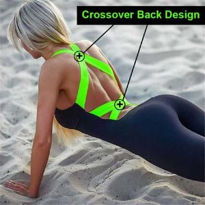 Fnmm ny 1pc sexig bandage crossover backlyoga set sportkläder kvinnor fitnclothing jumpsuit fitnworkout leggings tights x0629