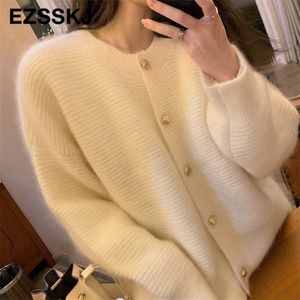 lantern Thick cashmere O-NECK Sweater Cardigan Autumn winter Casual long Sleeve Sweater For women Female Chic Jumpers 211215