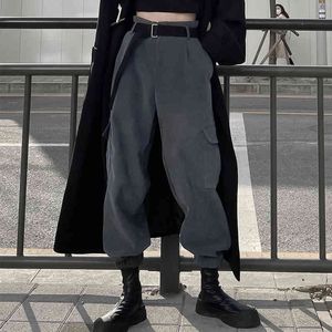 Streetwear Y2K sweatpants grå vintage lastbyxor joggare kvinnor med bälte mode harajuku höga midja byxor capri 210415
