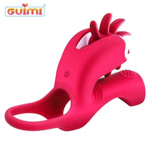 Cockrings Sex Penis Ring Vibrator Rotation Tongue Licking Clitoris Stimulator Toys for Couples Male Silicone Adult Products 1123