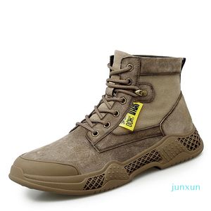 Partihandel - Stövlar Ankel Vinter Lace Up Men Vattentät Varm British Style Retro Suede Cow Leather Shoes Tooling O4