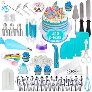 420PCS Reposteria Cake Decorating Tools Spatula Kit Bakeware Pastry Tools Cake Design Accessories Fondant Piping Bag Nozzles Set 211110