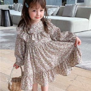 秋の花の女の子のドレス韓国のファッション長袖プリンセスドレスかわいい小さな子供の衣装の糞便春の衣装211027